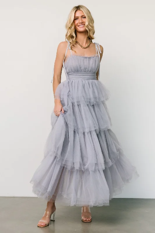 Alora Tulle Tiered Maxi Dress | Dusty Slate