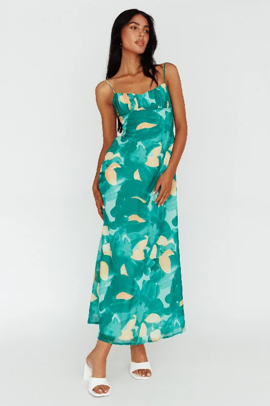 Nerida Twist Back Maxi Dress Print Green