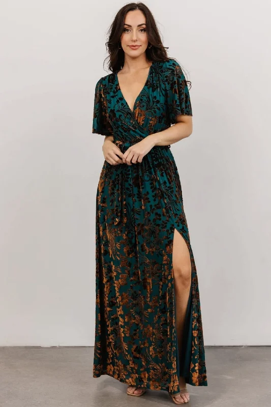 Uma Velvet Maxi Dress | Bronze + Jade