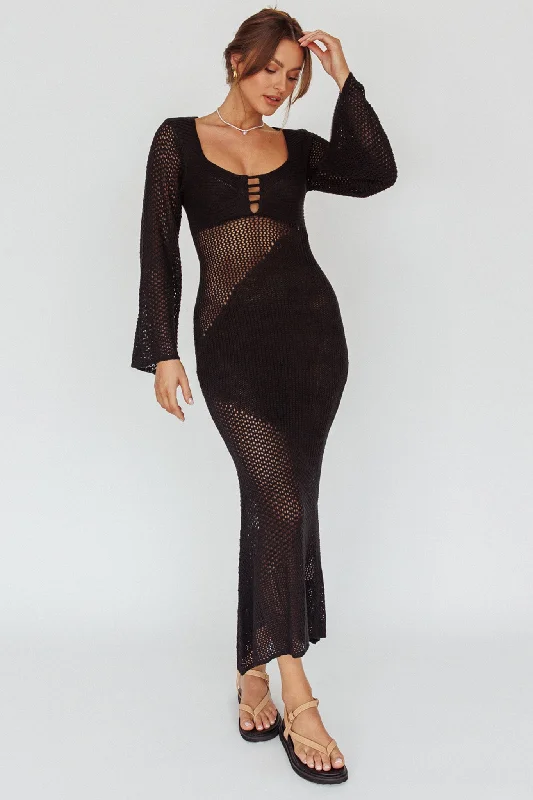 Zizi Long Sleeve Crochet Maxi Dress Black