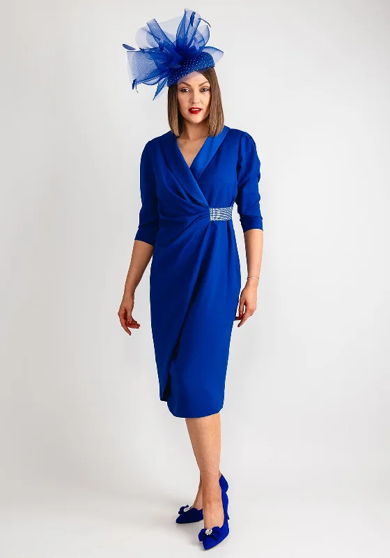 Cassandra Embellished Wrap Midi Dress, Blue