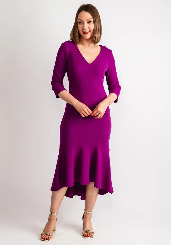 Joseph Ribkoff V Neck Fishtail Midi Dress, Empress Purple