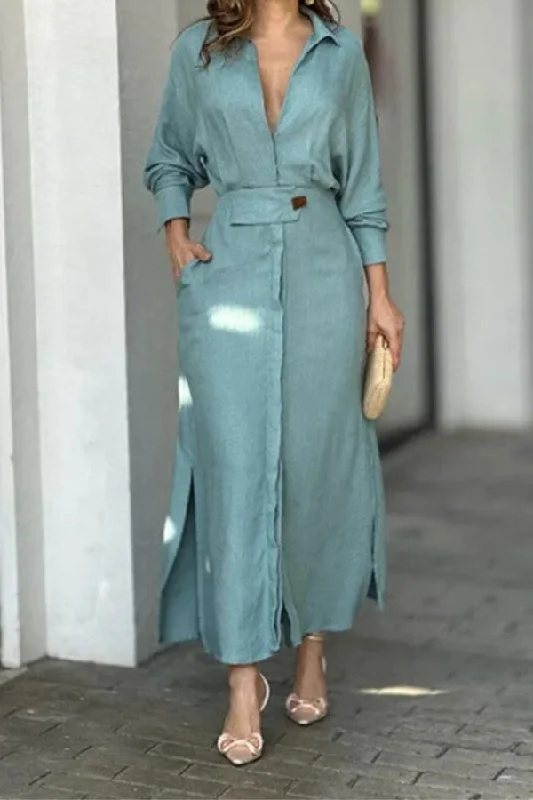 Solid Color Classic Side Slit A-Line Midi Dress