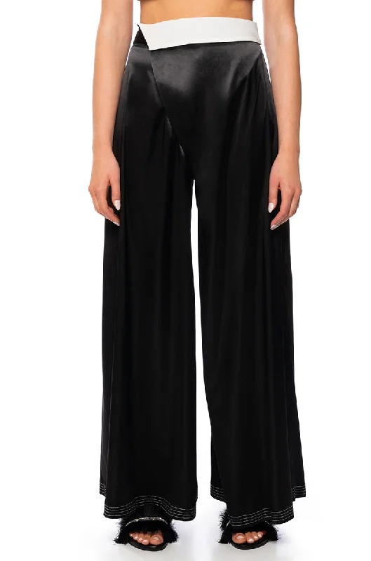 RISKY BUSINESS WRAP AROUND WIDE LEG SATIN PANT