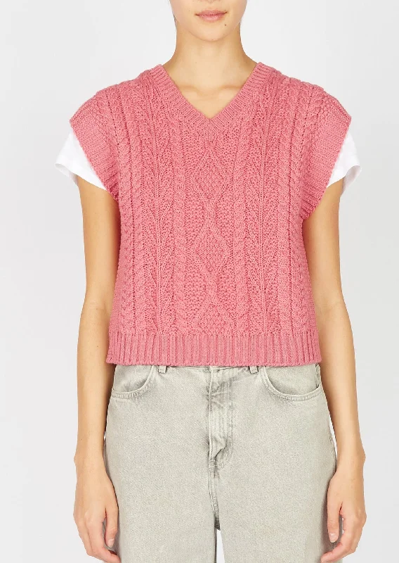 IrelandsEye Women's V Neck Aran Vest | Rosa Pink