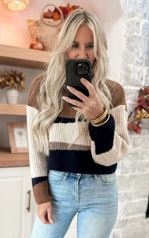 Maple Lane Colorblock Cropped Sweater