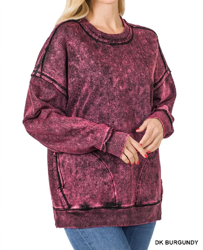 French Terry Mineral Wash Sweatshirt In Dark Burgundy