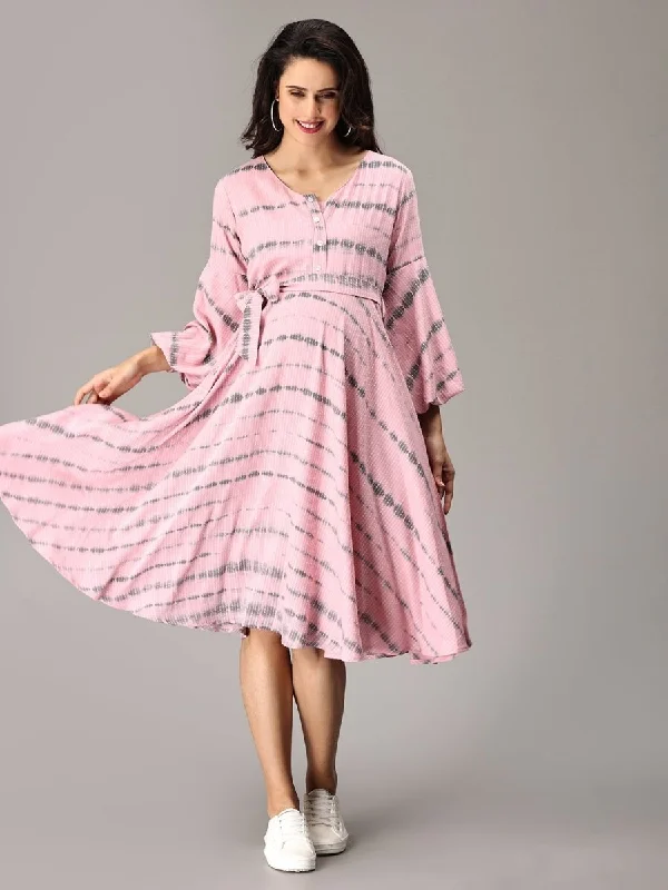 French Pink Tie and Dye Maternity and Nursing Dress