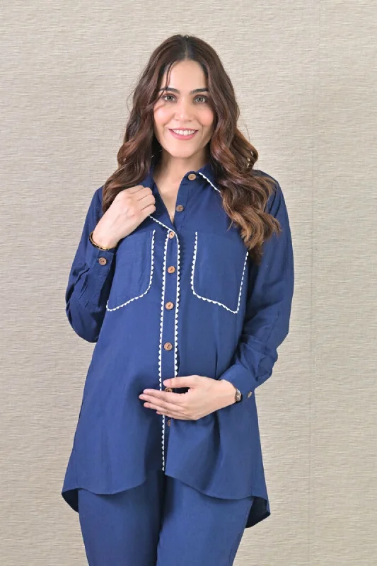 Lace Detail Denim Maternity & Nursing Top (100% Cotton)