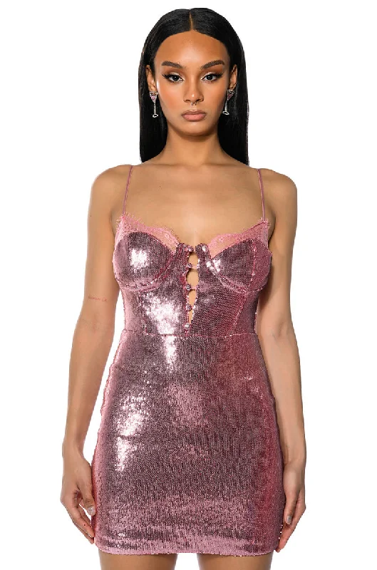 BRIELLA SEQUIN SPAGHETTI STRAP MINI DRESS