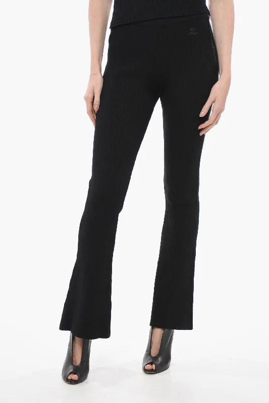 Courreges Ribbed Bootcut Pants with Side Zip